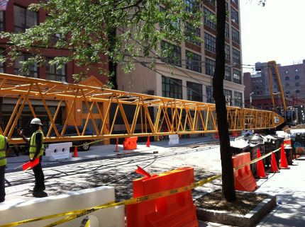 409 foot long crane installed on Vandam Street (June 22, 2014)