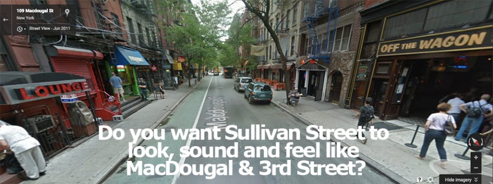 street scene at MacDougal & 3rd Street showing many bars and lounges
